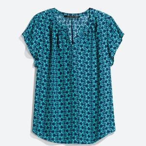 Hudson Split Neck Blouse. Turquoise.